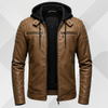 Men's Brown Genuine Leather Jacket with Hood