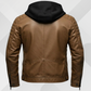 Men's Brown Genuine Leather Jacket with Hood