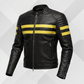 Men's Black Leather Biker Jacket – Yellow Racing Stripe