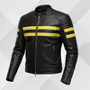 Men's Black Leather Biker Jacket – Yellow Racing Stripe