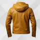 Men's Mustard Genuine Leather Hoodie Jacket