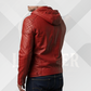 Men's Red Leather Motorcycle Jacket with Hood