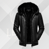 Men's Black B3 Shearling Leather Jacket with Fur Hood