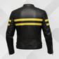 Men's Black Leather Biker Jacket – Yellow Racing Stripe
