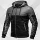 Men's Handmade Black Gray Leather Jacket with Hood