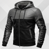 Men's Handmade Black Gray Leather Jacket with Hood