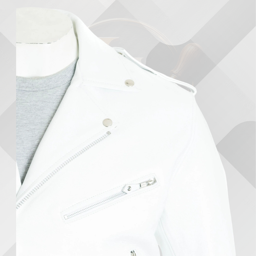 Men's White Classic Brando Leather Biker Jacket