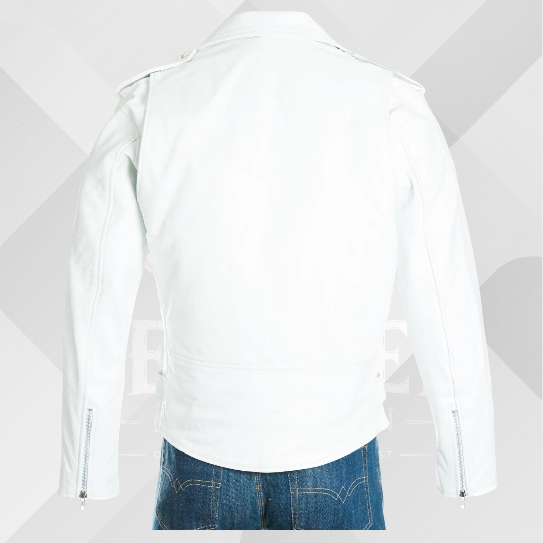 Men's White Classic Brando Leather Biker Jacket