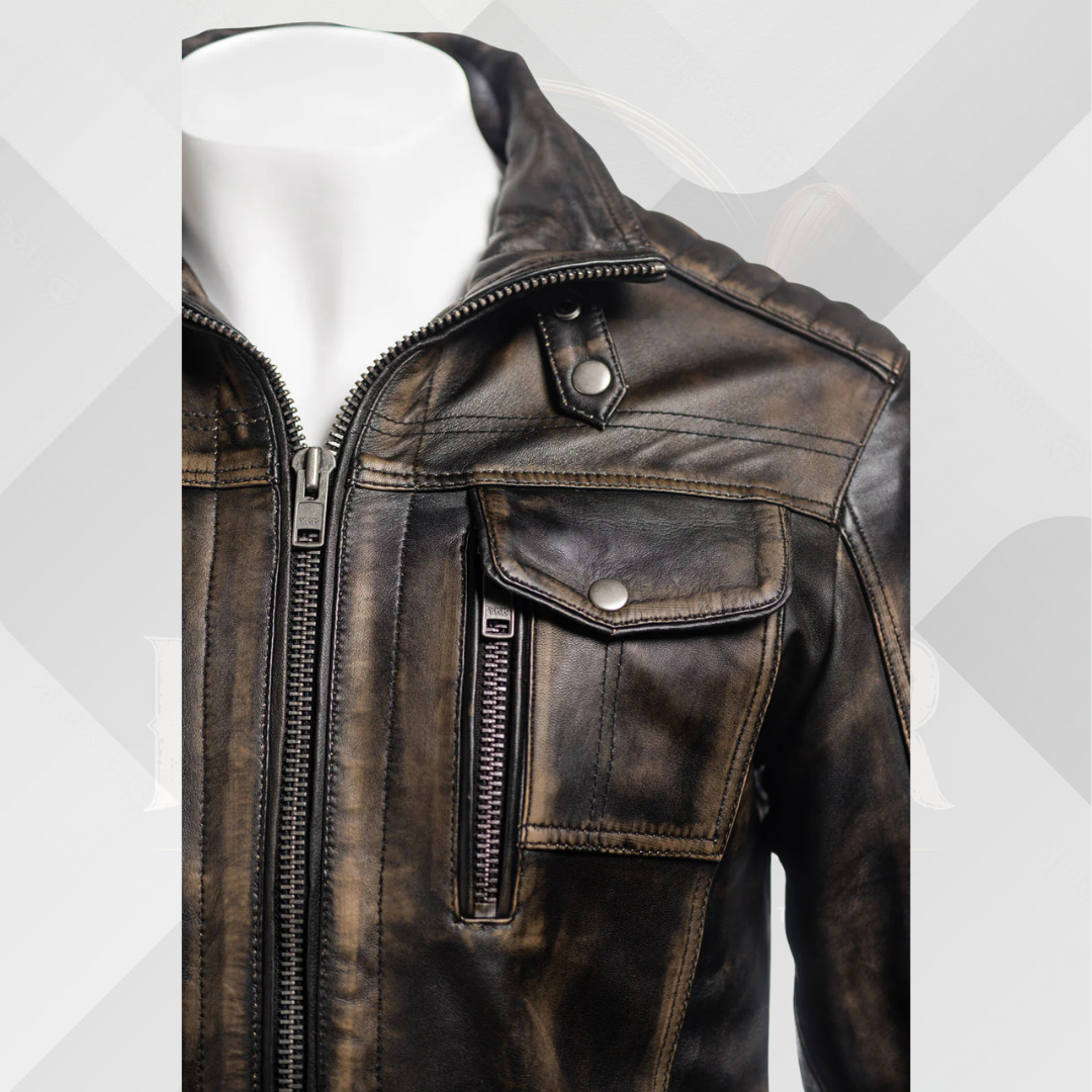 Men's Antique Black Vintage Leather Biker Jacket – Handmade