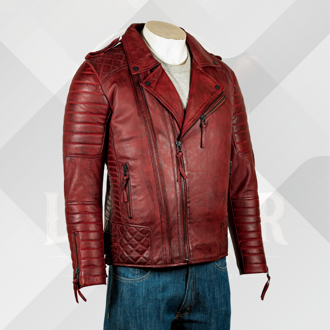 Men's Antique Burgundy Handmade Leather Biker Jacket