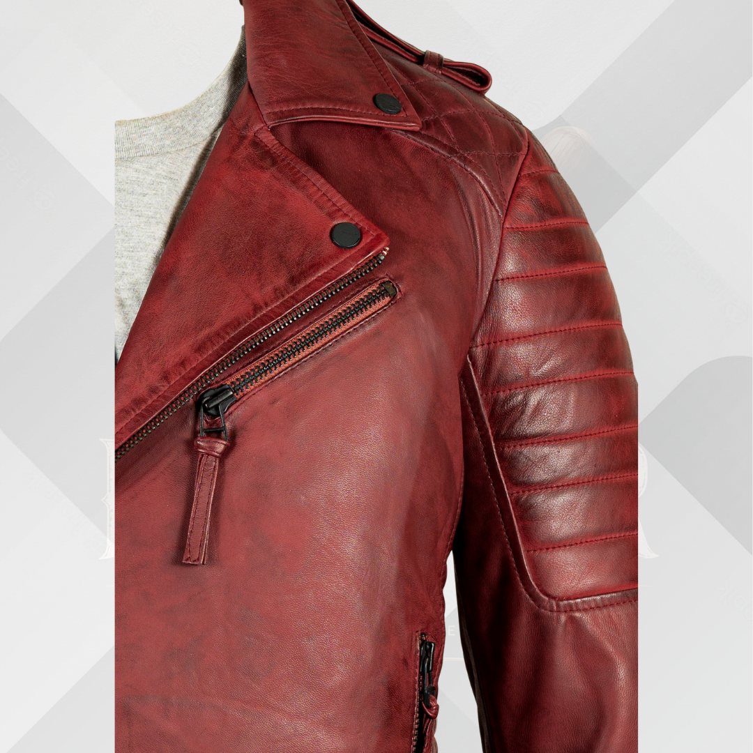 Men's Antique Burgundy Handmade Leather Biker Jacket