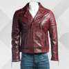 Men's Burgundy Slim Fit Leather Biker Jacket