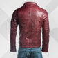 Men's Burgundy Slim Fit Leather Biker Jacket