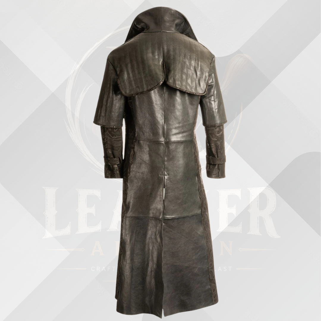 Men's Handmade Full Length Embossed Leather Coat