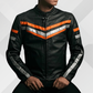Men's Black Leather Motorcycle Jacket – Orange Silver Stripe