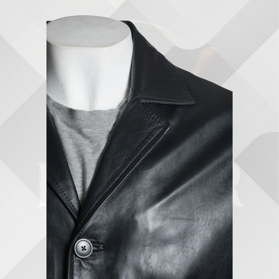 Men's Black Handmade Leather Overcoat