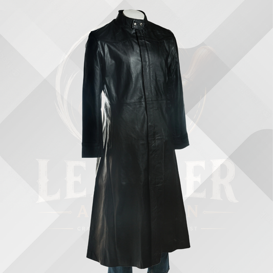 Men's Black Full Length Genuine Leather Matrix Coat