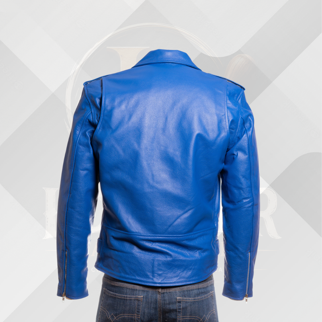 Men's Royal Blue Classic Brando Leather Biker Jacket