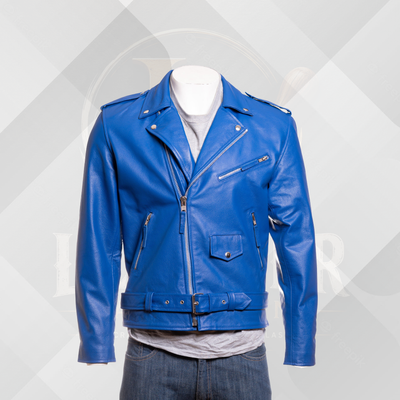 Men's Royal Blue Classic Brando Leather Biker Jacket