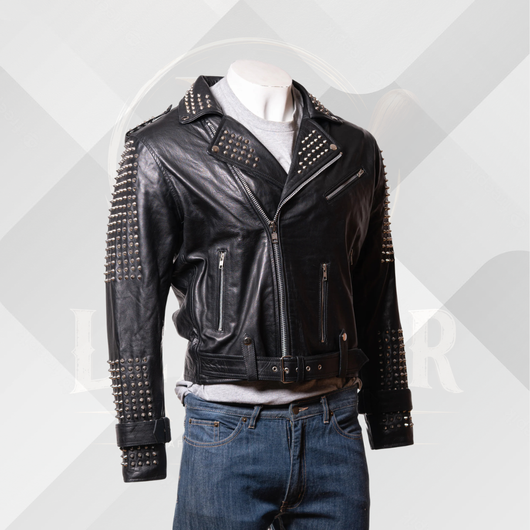 Men’s Black Studded Biker Leather Jacket