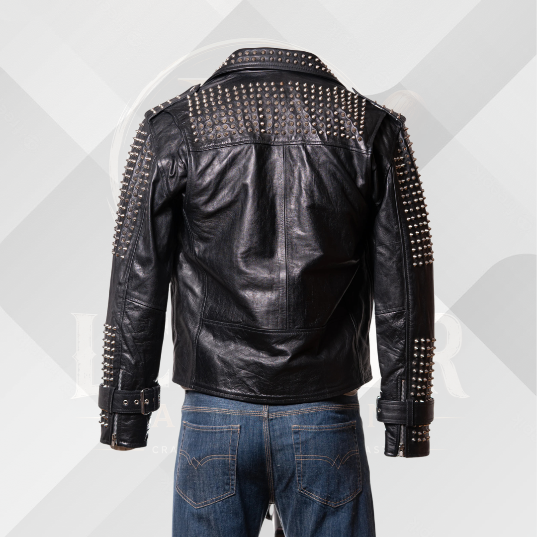 Men's Handmade Black Nappa Leather Studded Motorcycle Jacket