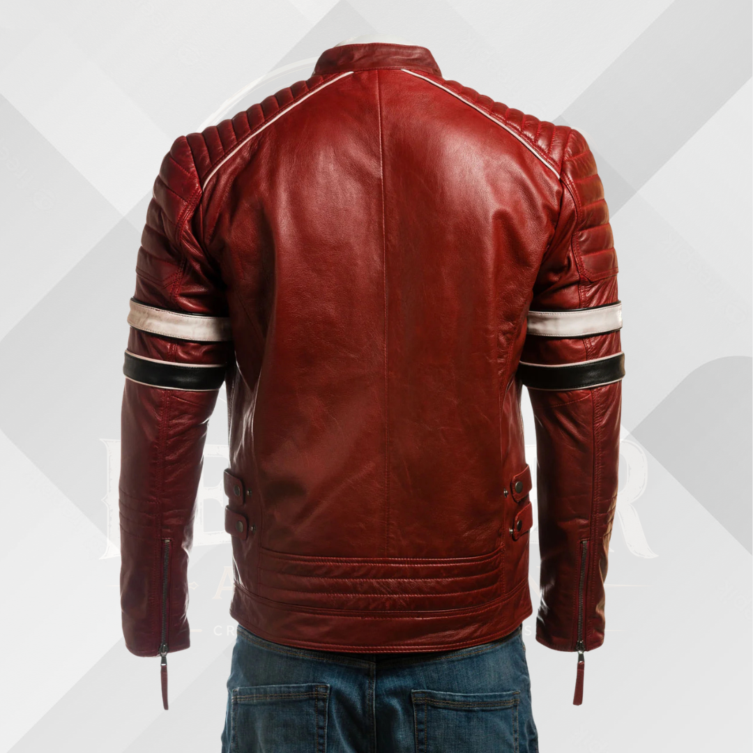 Men's Red Racing Biker Leather Jacket – Retro Slim Fit Style
