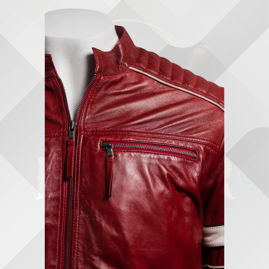 Men's Red Racing Biker Leather Jacket – Retro Slim Fit Style