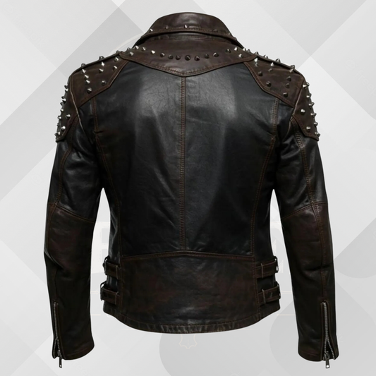 Handmade Men's Cowhide Studded Motorcycle Jacket