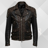 Handmade Men's Cowhide Studded Motorcycle Jacket