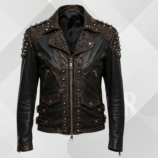 Handmade Men's Cowhide Studded Motorcycle Jacket