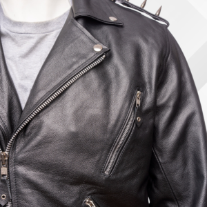 Men's Black Brando Leather Biker Jacket with Studded Spikes & Belt (Copy) (Copy)